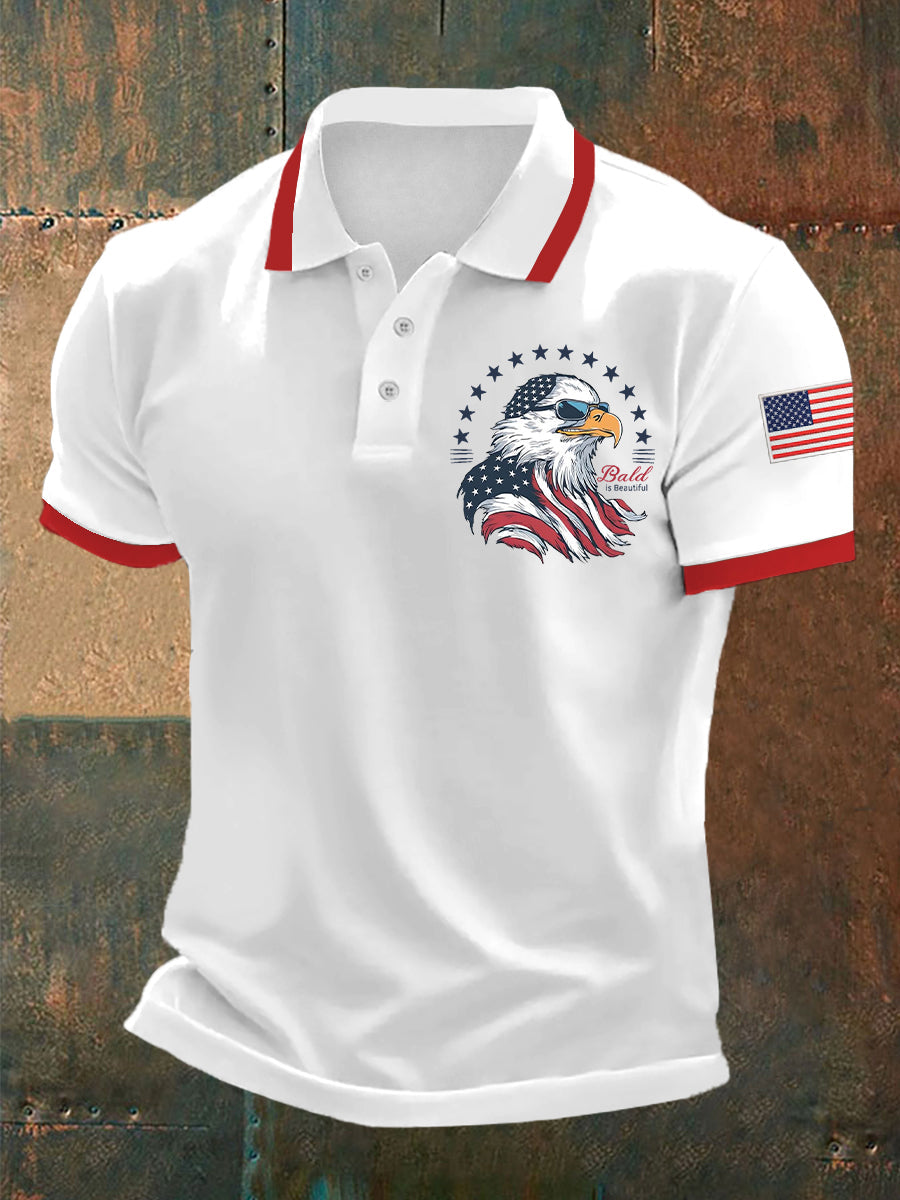 Men's Independence Day Bald Is Beautiful  American Flag Print Casual Top