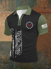 Men's Independence Day American Flag Zip Up Short Sleeve Top