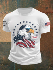 Men's Independence Day Bald Is Beautiful USA Flag Print Casual Tee