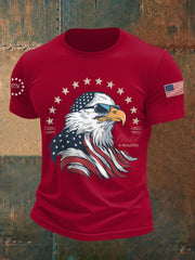 Men's Independence Day Bald Is Beautiful USA Flag Print Casual Tee