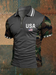 Men's American Flag Zip-Up T-Shirt