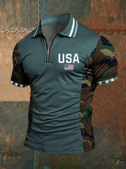 Men's American Flag Zip-Up T-Shirt