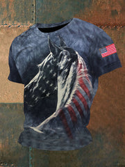 Men's Retro Independence Day Horse Short Sleeve Shirt