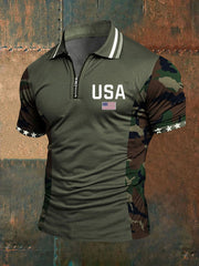 Men's American Flag Zip-Up T-Shirt