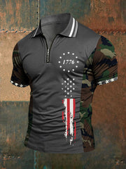 Men's American Flag Zip-Up T-Shirt