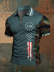 Men's American Flag Zip-Up T-Shirt