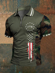 Men's American Flag Zip-Up T-Shirt