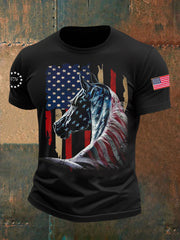 Men's Retro Independence Day Horse Short Sleeve Shirt