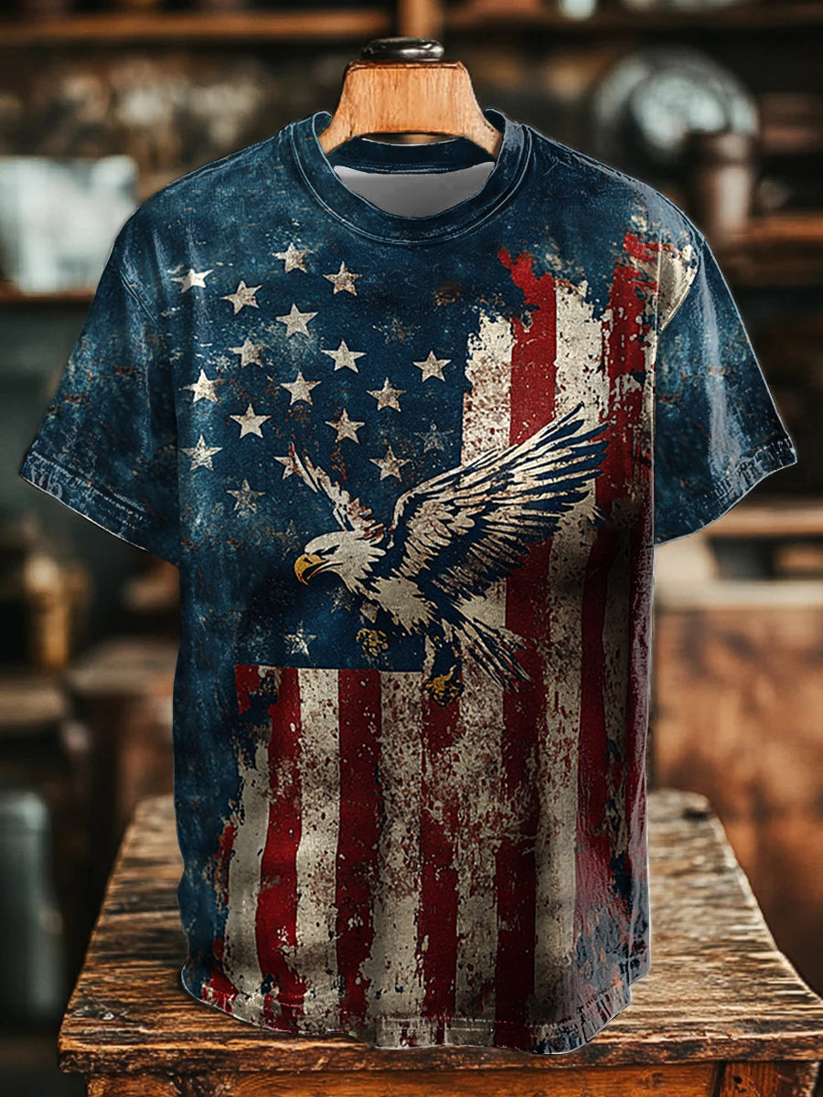 Men's American Flag Eagle Print Casual T-Shirt