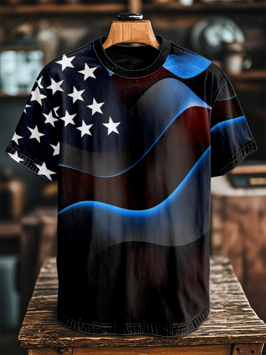 Men's Independence Day Flag Print Short Sleeve T-Shirt