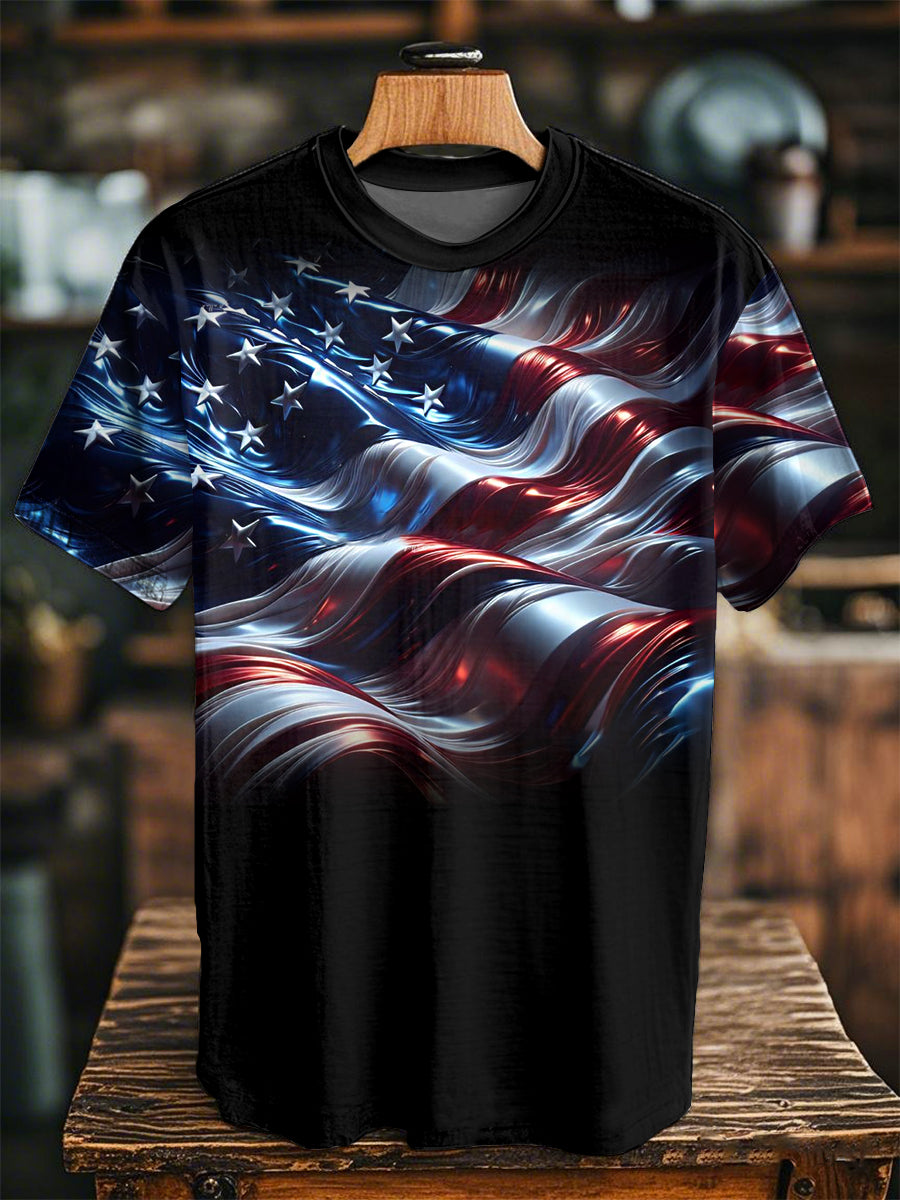 Unisex Independence Day USA Flag Print Casual Tee