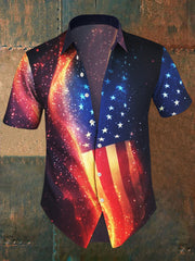 Men's Lapel Independence Day American Flag Short Sleeve Shirt