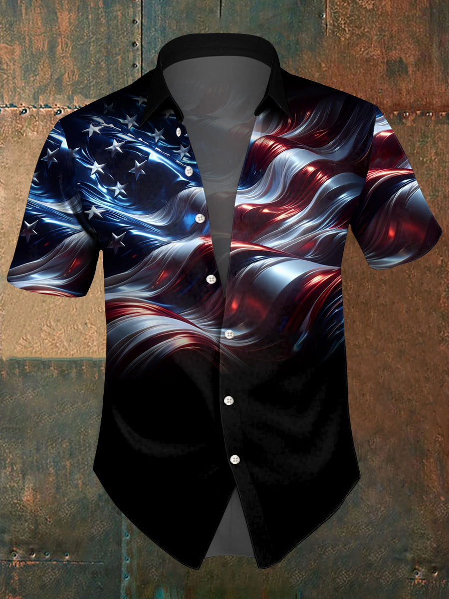 Men's Independence Day USA Flag Print Casual Short Sleeve Shirt