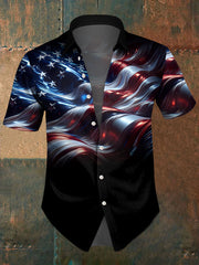 Men's Independence Day USA Flag Print Casual Short Sleeve Shirt