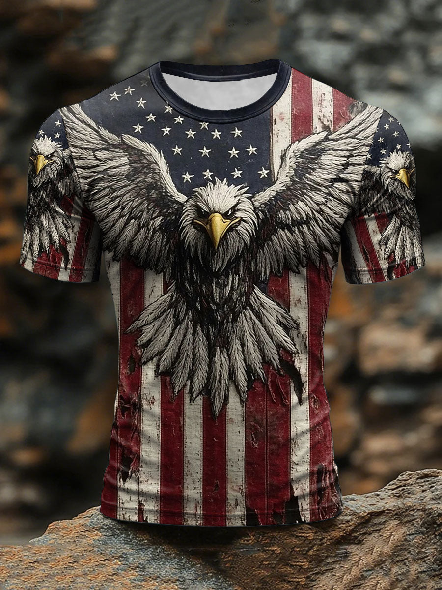 Men's American Flag Eagle Print Casual T-Shirt