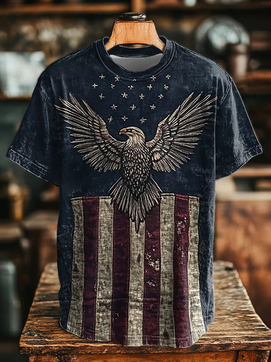 Men's American Flag Eagle Print Casual T-Shirt
