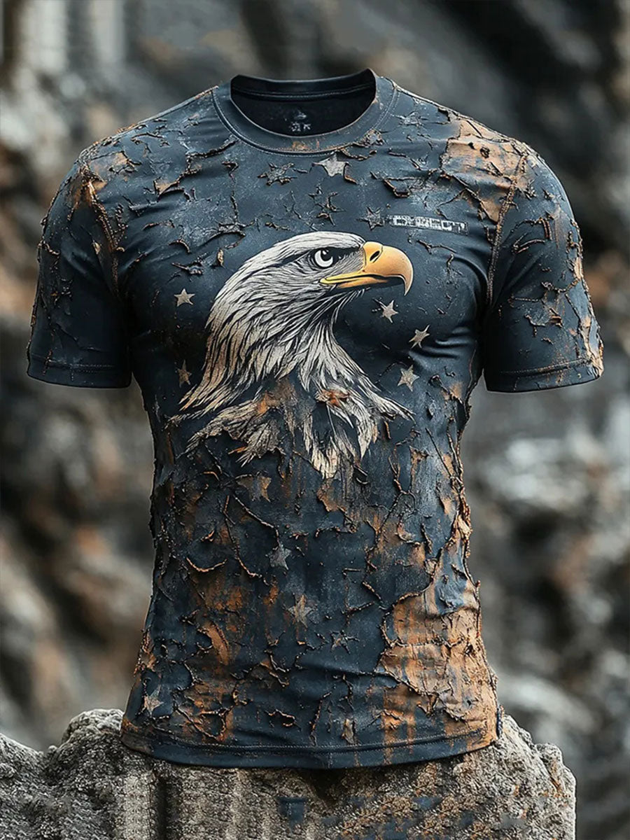 Men's American Flag Eagle Print Casual T-Shirt