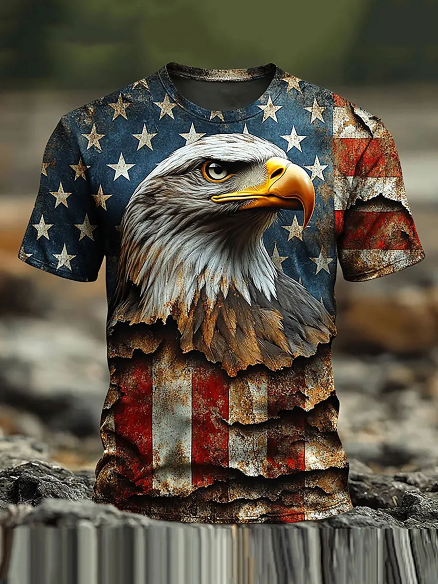 Men's American Flag Eagle Print Casual T-Shirt