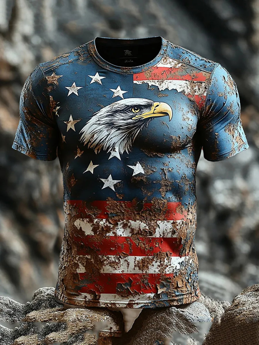 Men's American Flag Eagle Print Casual T-Shirt