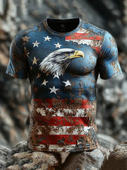 Men's American Flag Eagle Print Casual T-Shirt