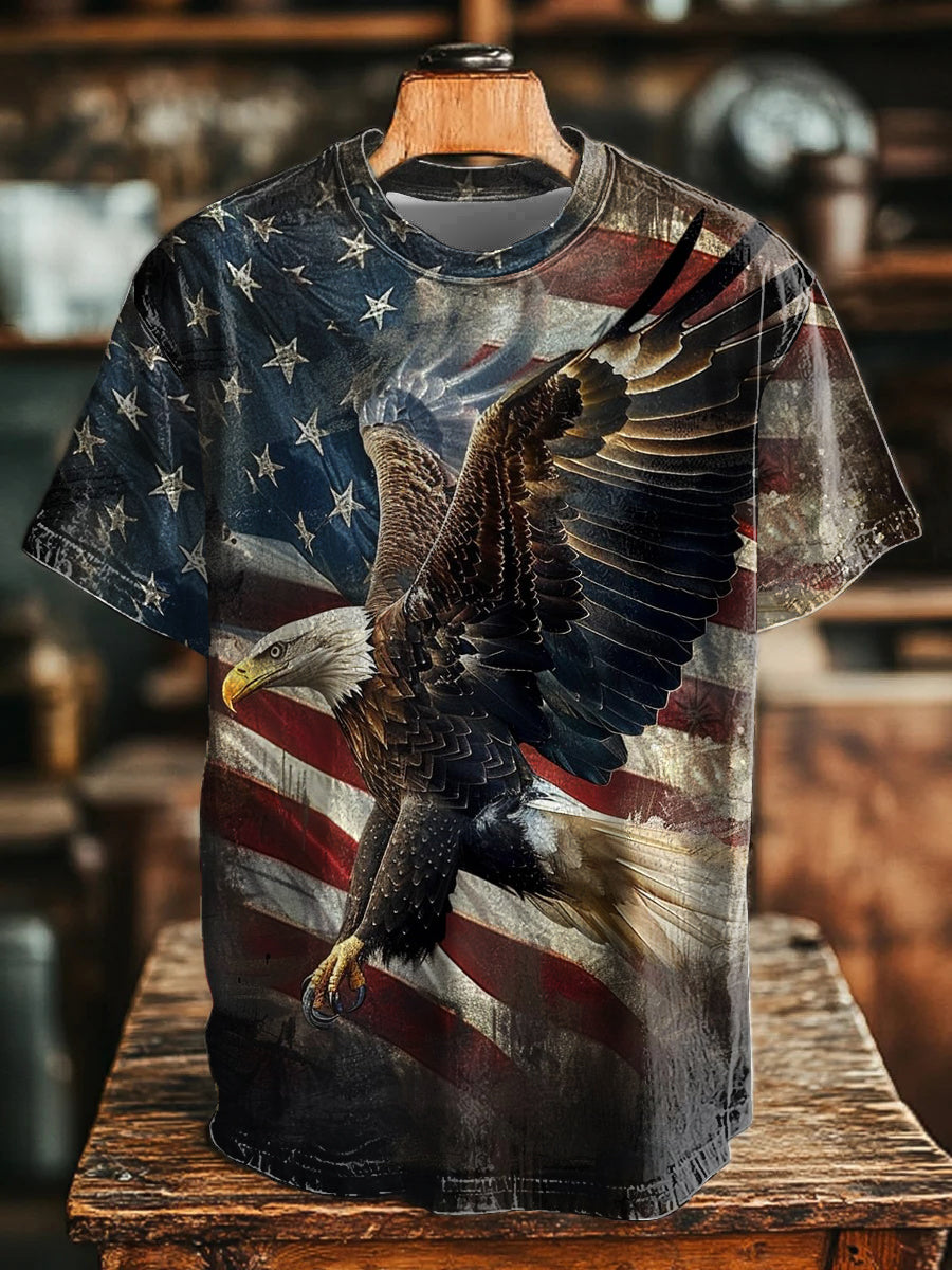 Men's American Flag Eagle Print Casual T-Shirt