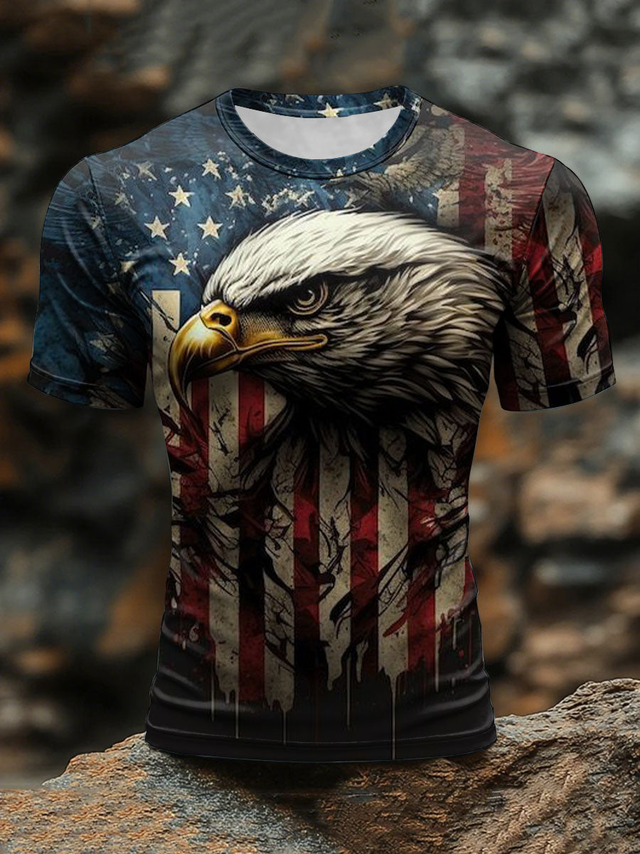 Men's American Flag Eagle Print Casual T-Shirt