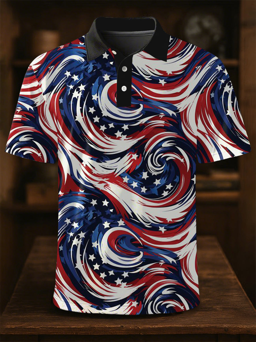 Men's Independence Day Flag Print Short Sleeve Shirt
