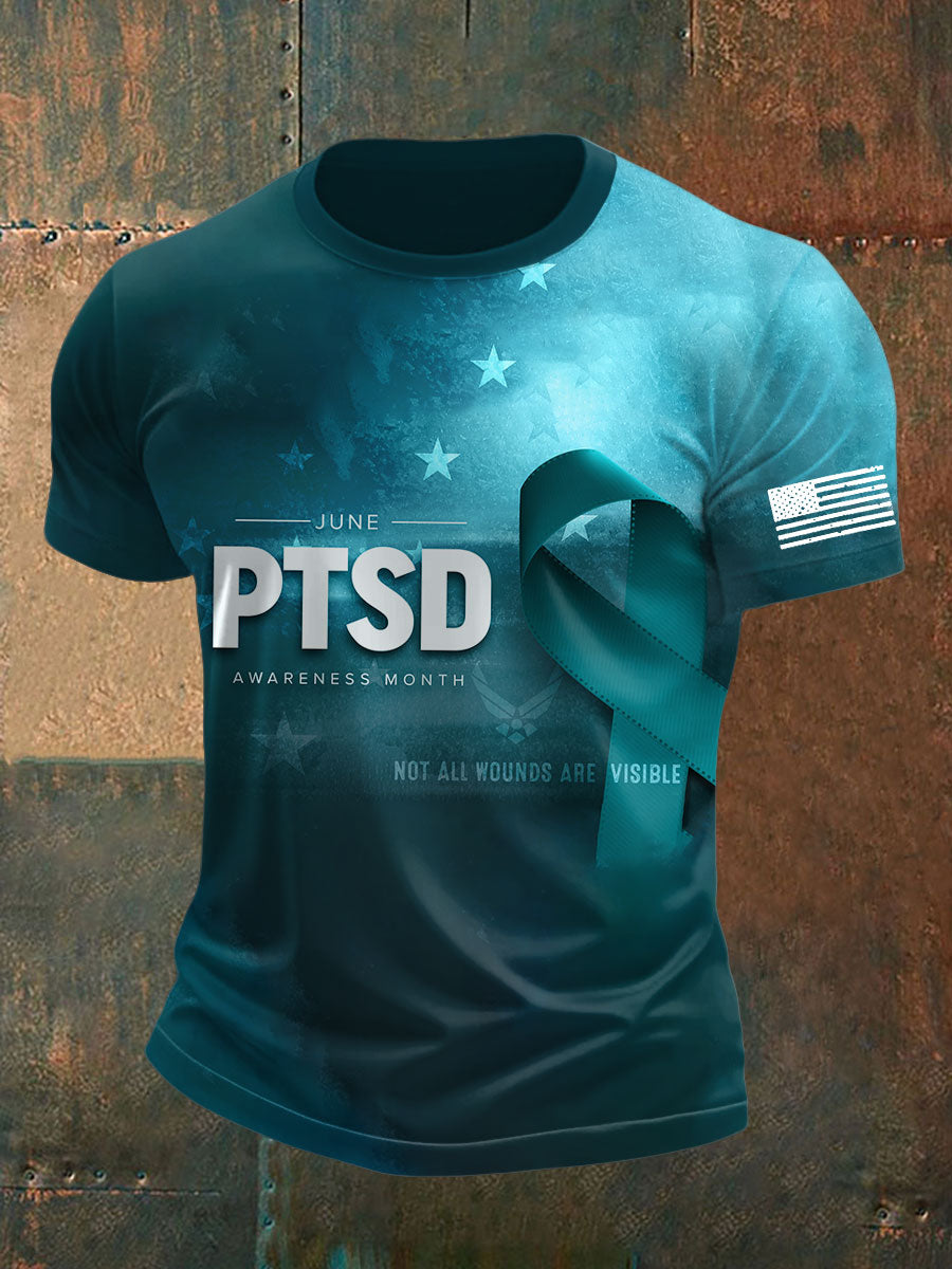 Men's PTSD Awareness Veteran Printed T-shirt