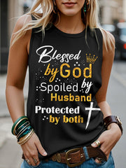 Women's Blessed By God Spoiled By My Husband Protected By Both Casual Tank Top