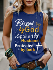 Women's Blessed By God Spoiled By My Husband Protected By Both Casual Tank Top