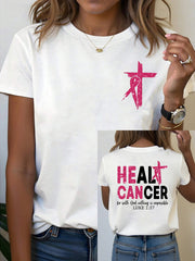 Women's Breast Cancer Awareness Heal Cancer Inspirational Luke 1:37 T-Shirt