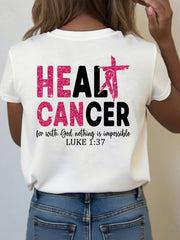 Women's Breast Cancer Awareness Heal Cancer Inspirational Luke 1:37 T-Shirt