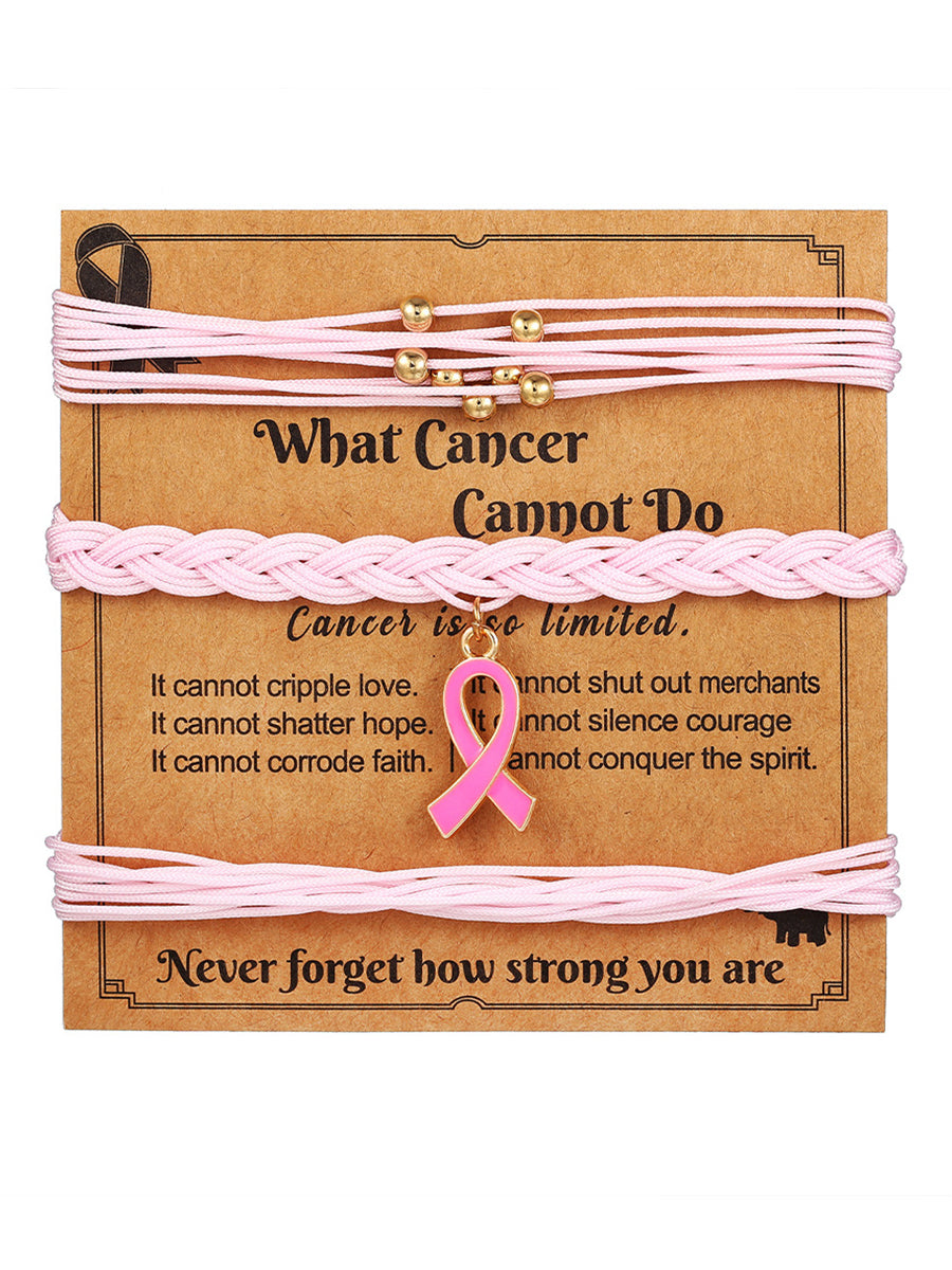 Women's Breast Cancer Awareness Pink Ribbon Bracelet Set