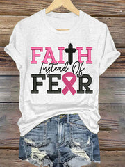 Women's Breast Cancer Awareness Faith Instead of Fear Short Sleeve T-Shirt
