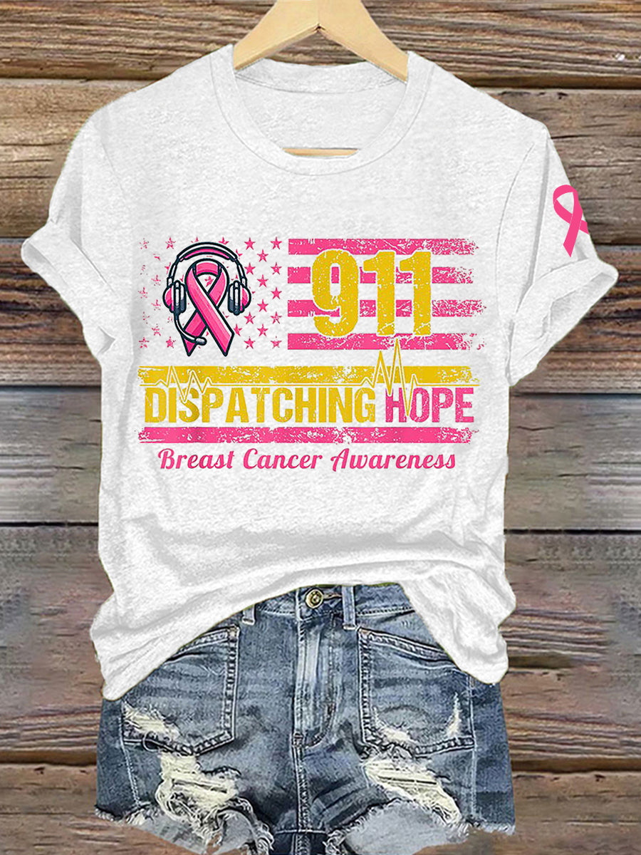Women's 911 Dispatcher Breast Cancer T-Shirt