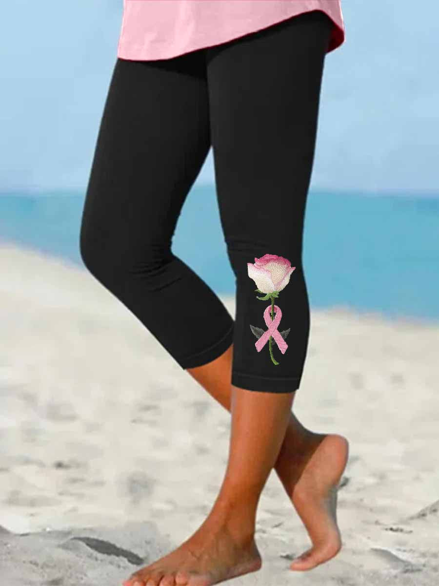 Women's Ribbon & Floral Embroidery Pattern Stretch Leggings