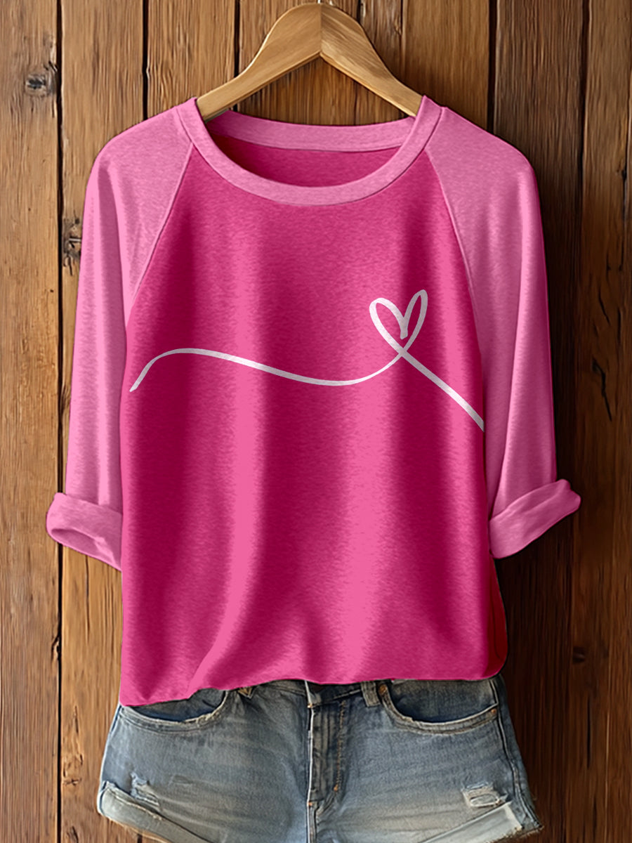 Women's Breast Cancer Inspired Heart Art Print Contrast Color T-Shirt