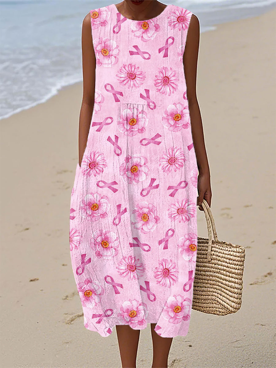 Women's Breast Cancer Awareness Ribbon Floral Dress