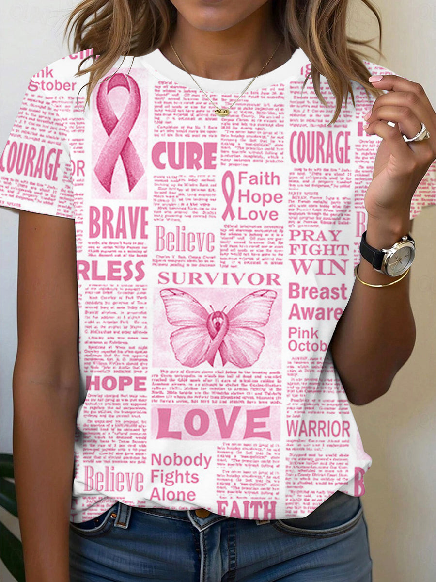 Women's Breast Cancer Awareness Print Short Sleeve T-Shirt