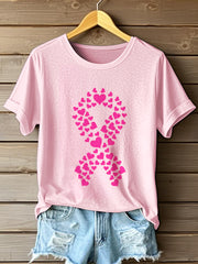 Women's Pink Ribbon Print Breast Cancer Awareness T-Shirt
