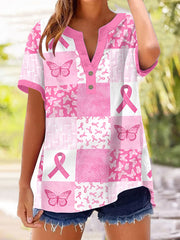 Women's Breast Cancer Awareness Patchwork Shirt