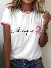 Women's Breast Cancer Awareness Pink Ribbon Print T-Shirt