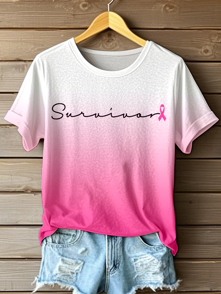 Women's Breast Cancer Survivor Print Gradient T-Shirt
