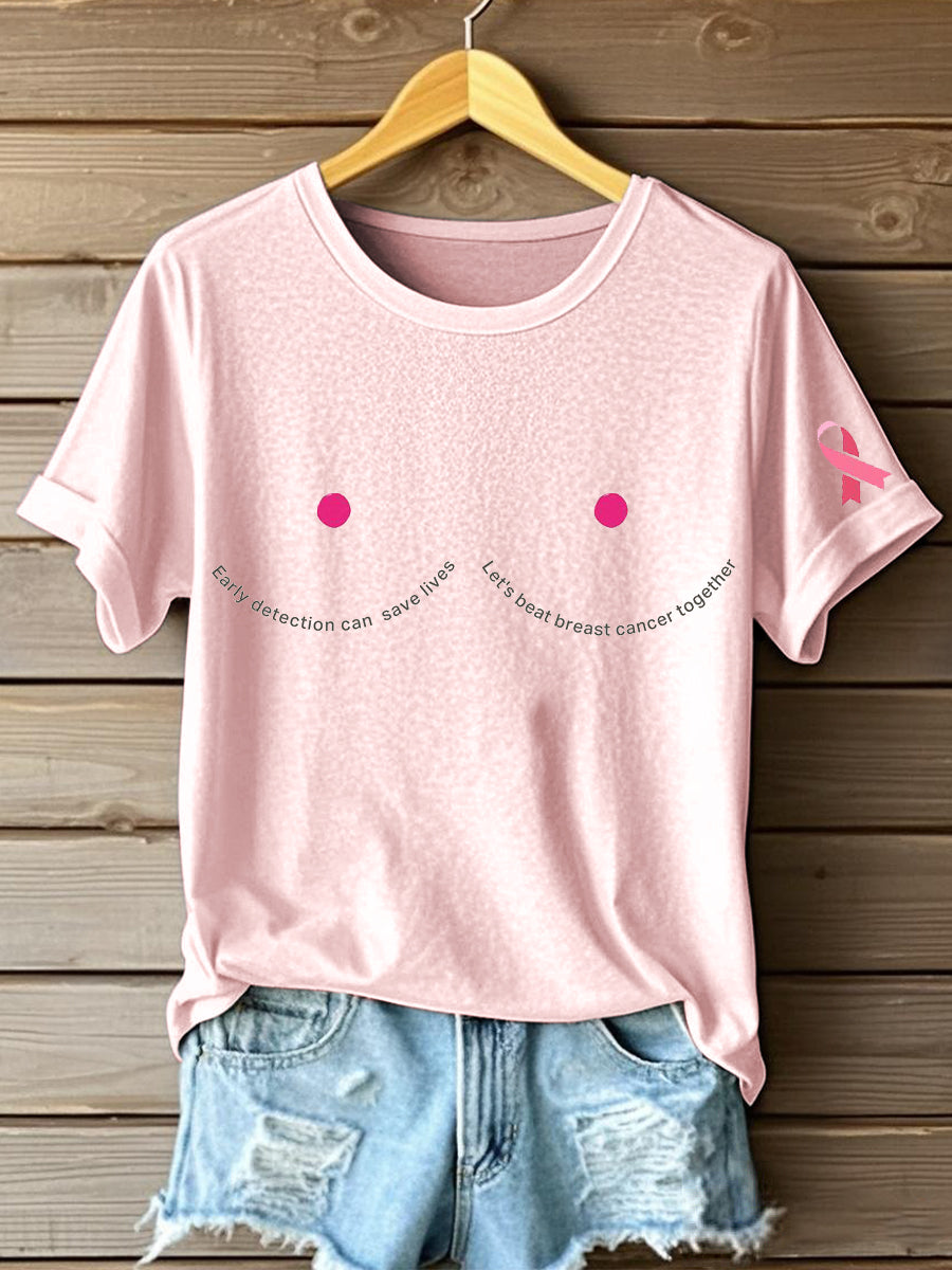 Women's Breast Cancer Awareness Inspired Print T-Shirt
