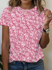 Women's Breast Cancer Awareness Pearl Print T-Shirt