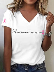 Women's Breast Cancer Survivor Print V-Neck T-Shirt