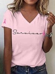 Women's Breast Cancer Survivor Print V-Neck T-Shirt