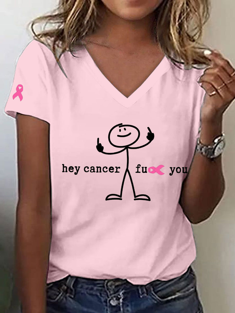 Women's Hey Cancer Print T-Shirt