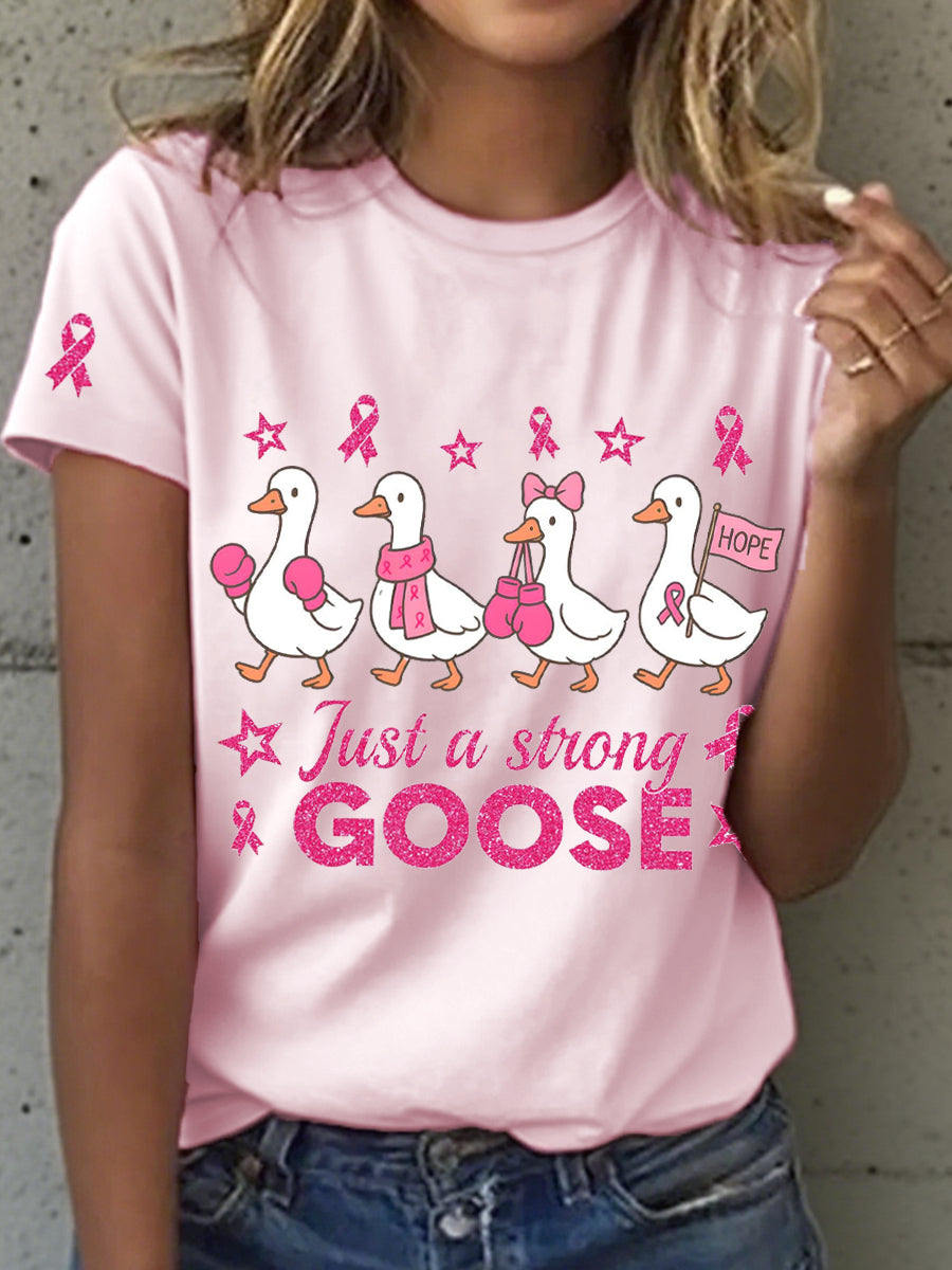 Women's Just A Strong Goose Print Breast Cancer Awareness T-Shirt
