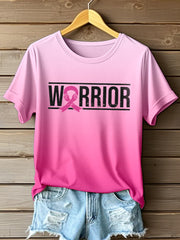 Women's Breast Cancer Awareness Warrior Print Gradient T-shirt